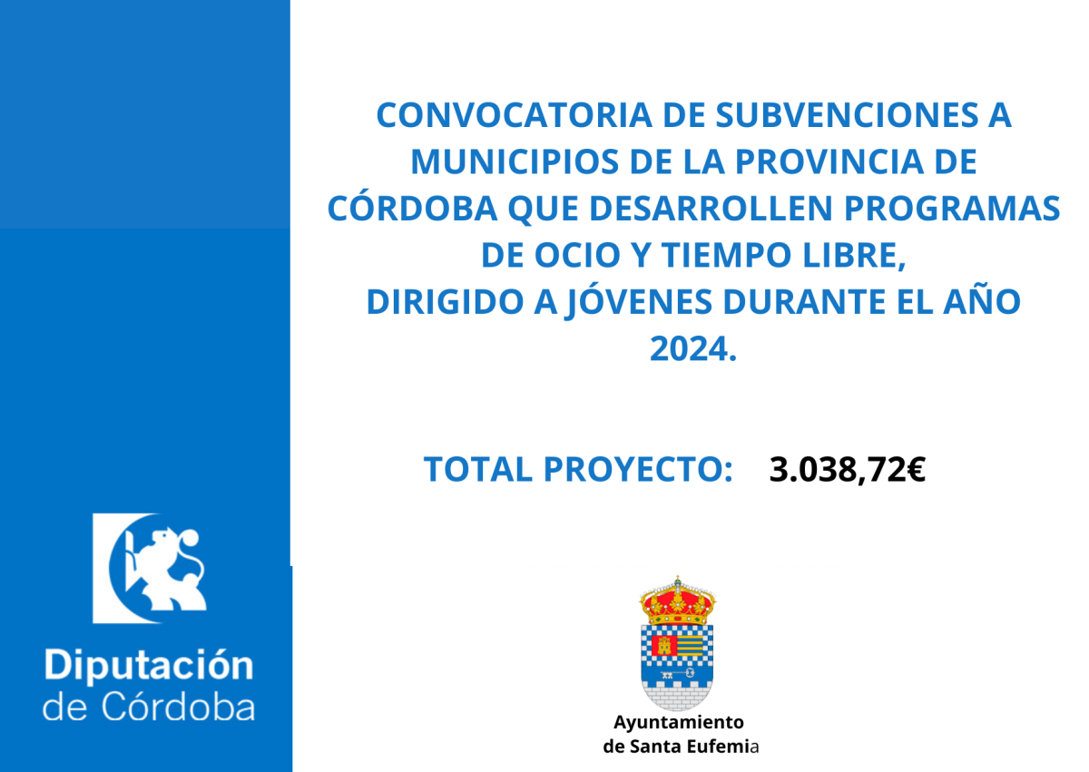 SUBVENCIONES A MUNICIPIOS DE LA PROVINCIA DE CÓRDOBA QUE DESARROLLEN PROGRAMAS DE OCIO Y TIEMPO LIBRE, AÑO 2024.