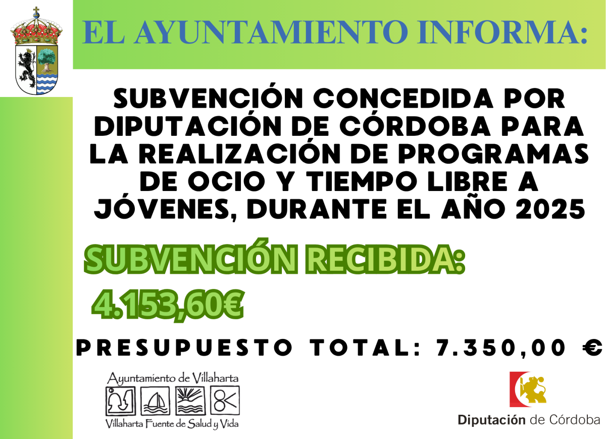 SUBVENCIÓN RECIBIDA. PROGRAMA DE OCIO Y TIEMPO LIBRE 2025