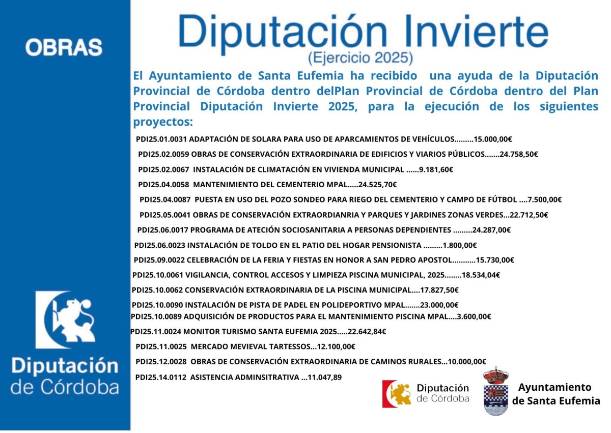 PLAN DIPUTACIÓN PROVINCIAL DIPUTACIÓN INVIERTE 2025.