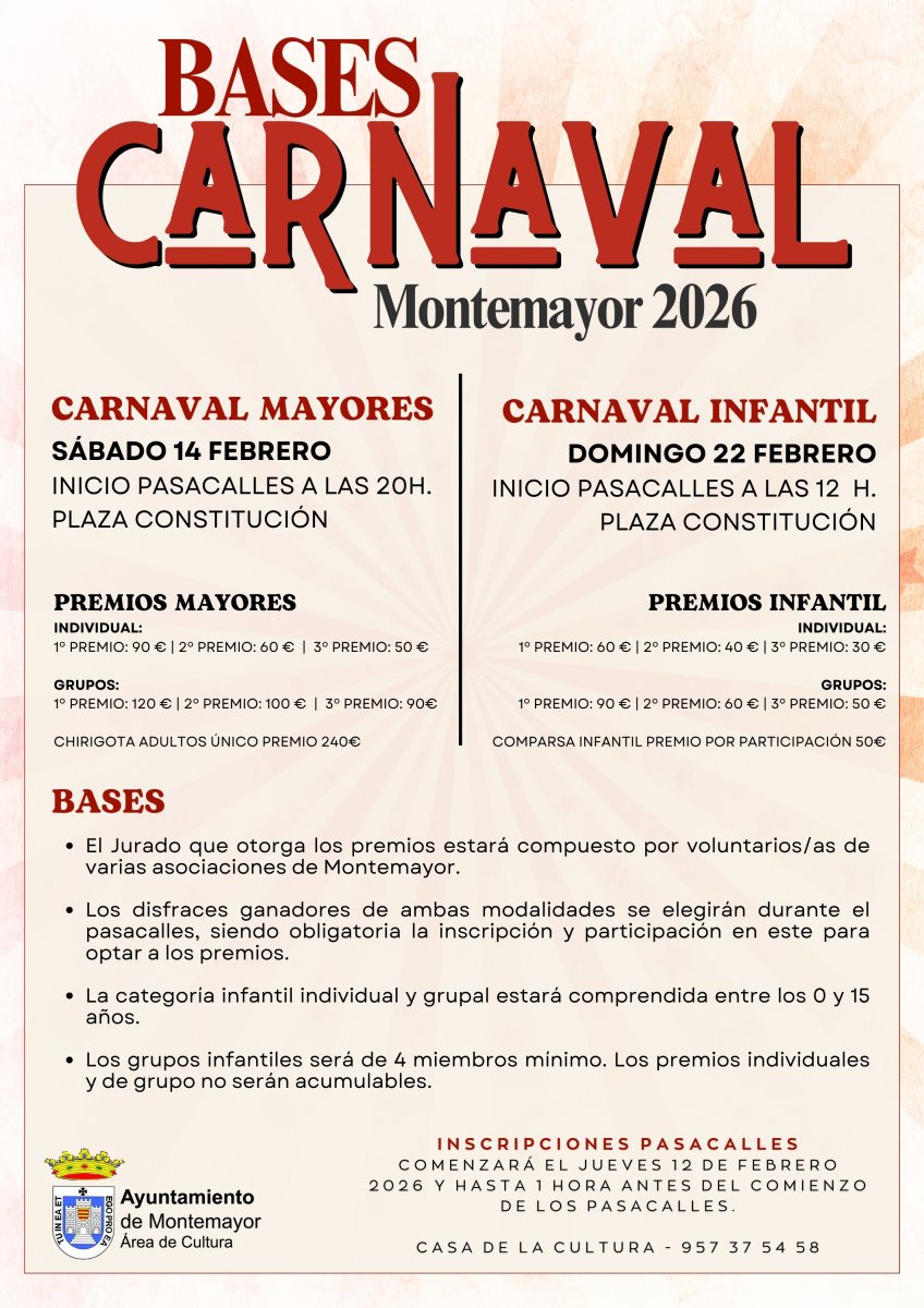 Montemayor celebra sus carnavales el 14 y 22 de febrero; inscripciones desde el 12