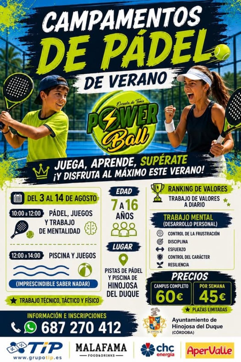 Hinojosa del Duque organiza campamento de pádel para 7-16 años del 3 al 14 de agosto