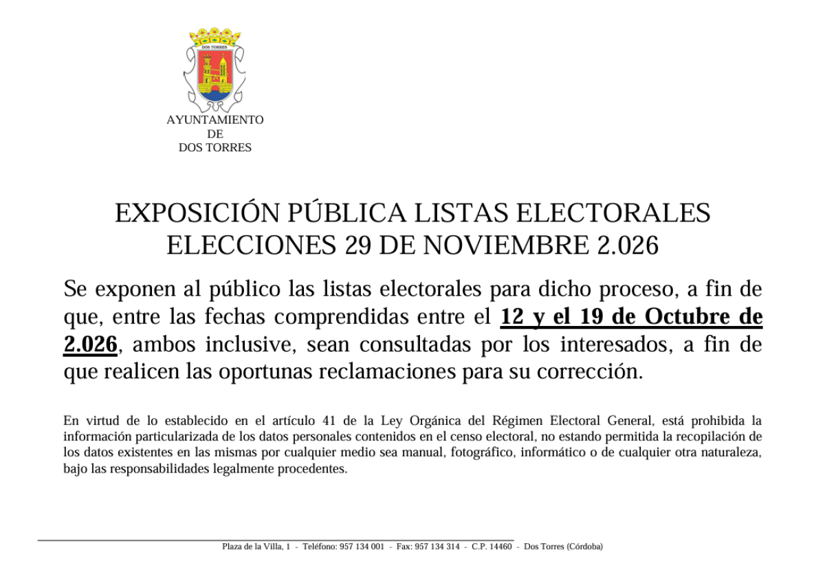 ANUNCIO EXPOSICIÓN PÚBLICA LISTAS ELECTORALES
