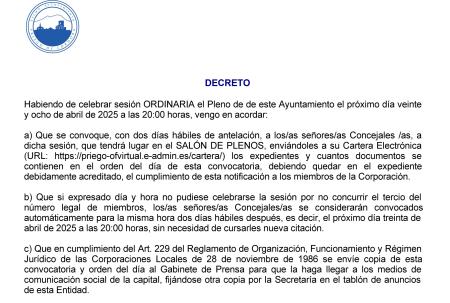 imagen de Próximo Pleno convocado para el 28 de abril de 2025, Síguelo en Directo