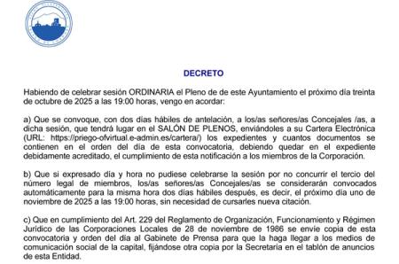 imagen de Próximo Pleno convocado para el 30 de octubre de 2025, Síguelo en Directo