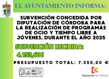 imagen de SUBVENCIÓN RECIBIDA. PROGRAMA DE OCIO Y TIEMPO LIBRE 2025