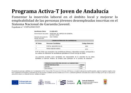 imagen de Programa Activa-T Joven de Andalucía. Fomentar la inserción laboral en el ámbito local y mejorar la empleabilidad de las personas jóvenes desempleadas inscritas en el Sistema Nacional de Garantía Juvenil.