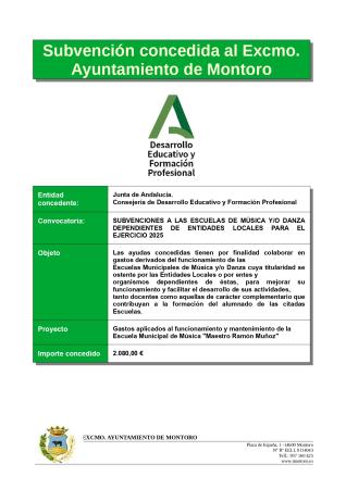 imagen de SUBVENCIÓN CONCEDIDA JUNTA DE ANDALUCIA – ESCUELA MUNICIPAL DE MÚSICA 2025