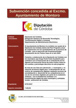 imagen de SUBVENCIÓN CONCEDIDA DIPUTACIÓN DE CÓRDOBA – PUNTO VUELA 2025