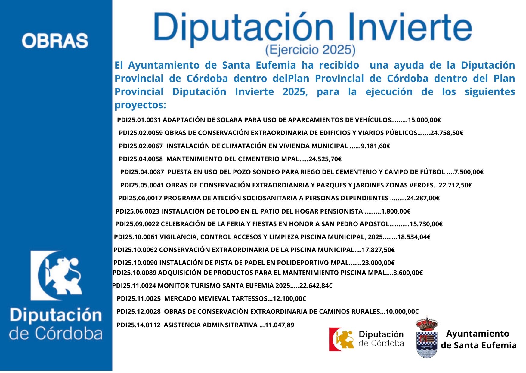 PLAN DIPUTACIÓN PROVINCIAL DIPUTACIÓN INVIERTE 2025.