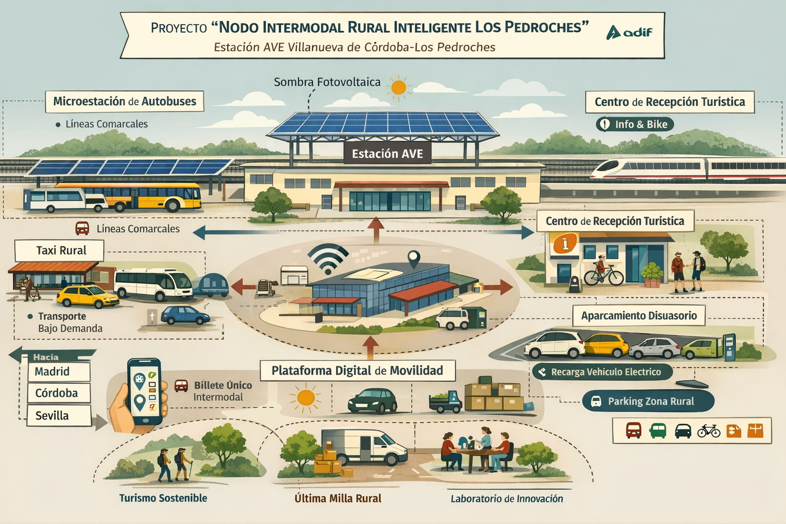 ADIF invertirá 100.000 euros en mejoras urgentes de la estación AVE de Villanueva de Córdoba mientras estudia su transformación en nodo intermodal