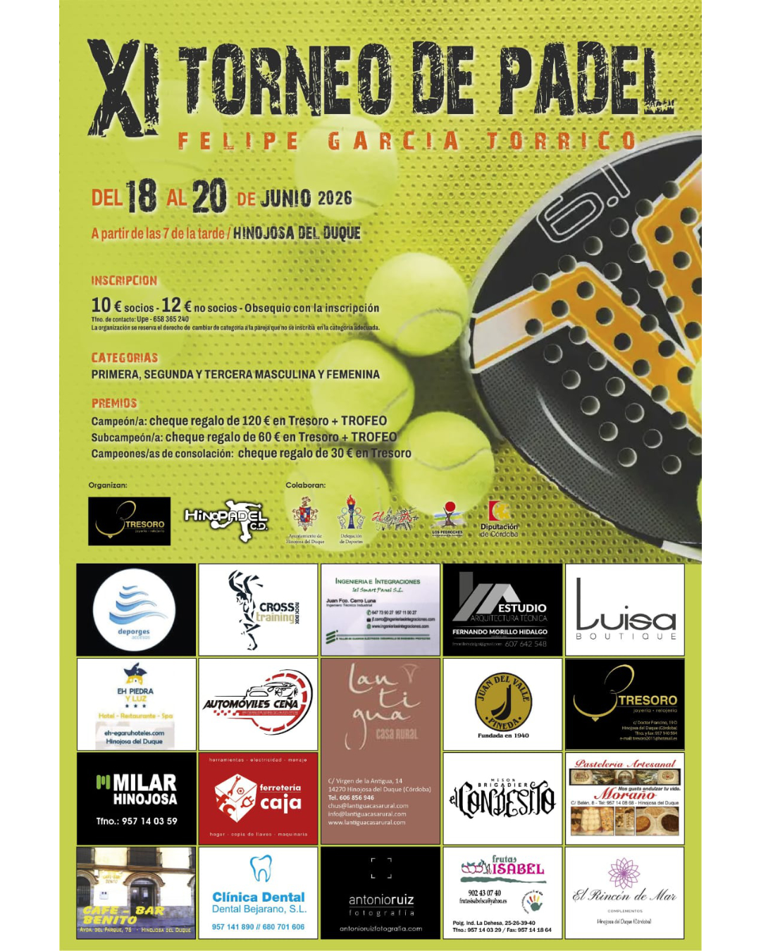 XI Torneo de Pádel 'Felipe García Torrico' en Hinojosa del Duque, 18-20 de junio