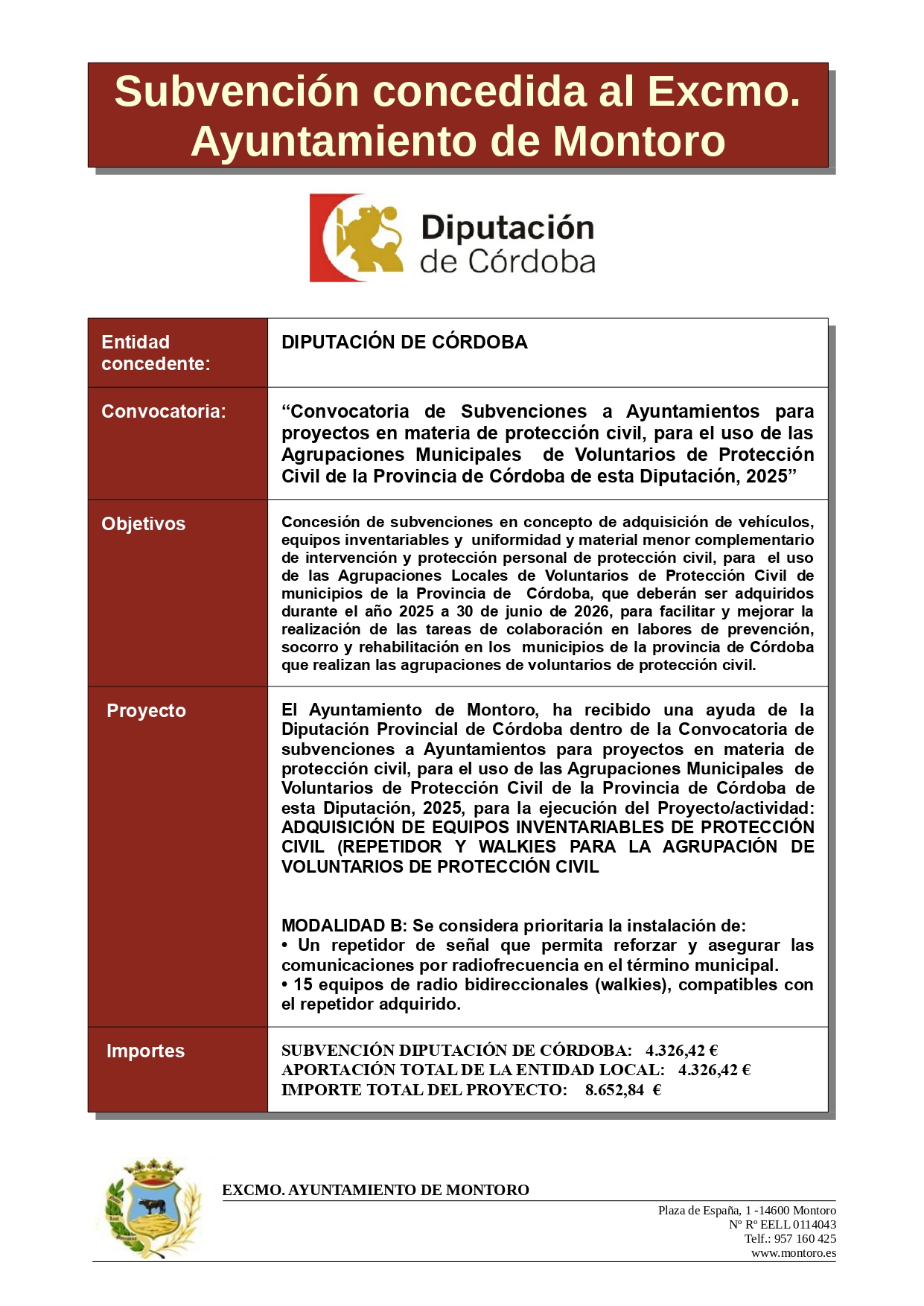publicidad Subvención proyectos protección civil 2025 diputación de córdoba