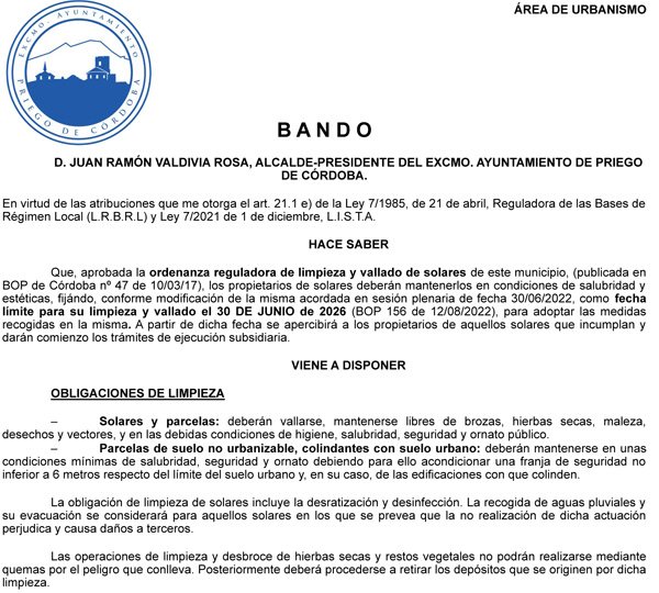 Bando de Acondicionamiento Solares, Recordatorio 2026