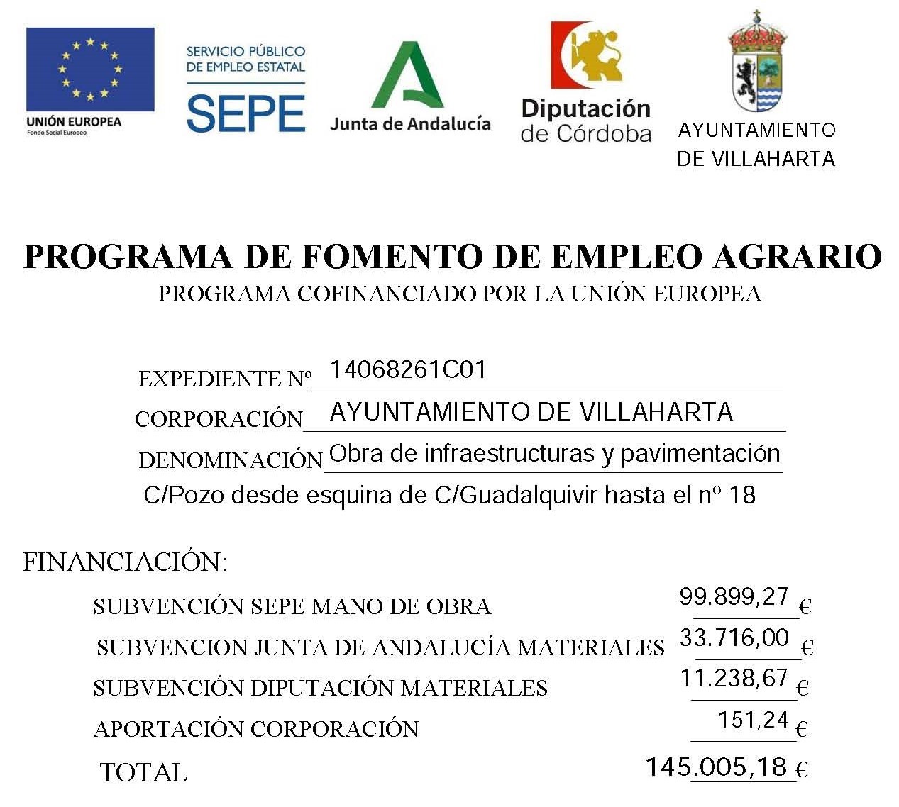 SUBVENCIÓN RECIBIDA. PROGRAMA PFEA 2026